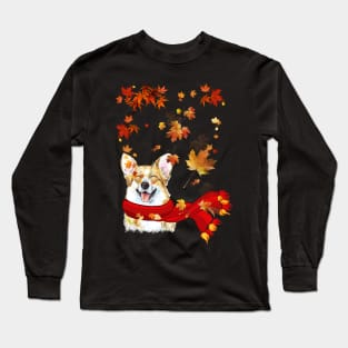 Maple Leaf Corgi Fall Hello Autumn Gift Long Sleeve T-Shirt